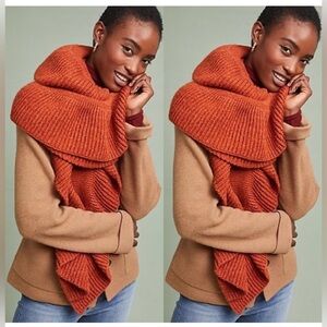 Anthropologie Abigail Orange Ruffle Knit Scarf Wrap Cozy Fall Accessory NWT